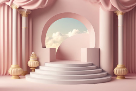 Natural beauty podium backdrop for product display with dreamy cloud. Generative AIの素材