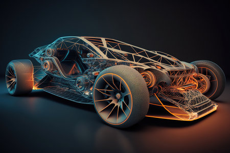Wireframe of sports car in dark environment. Generative AIの素材