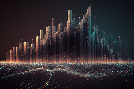 Smart city and abstract dot point connect with gradient line and aesthetic Intricate wave line design , big data connection technology concept. Generative AIの素材