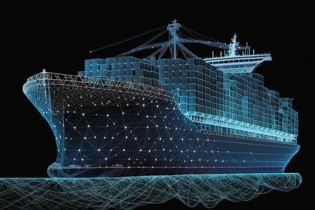 Container cargo ship in the ocean. Logistics and transportation. Generative AIの素材