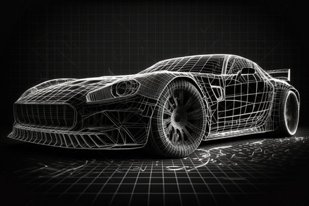 Modern car technology concept with wireframe intersection. Generative AIの素材