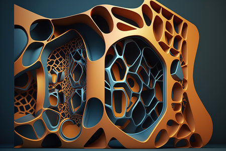 Abstract background using building pattern with metallic texture and voronoi, orange laser light. Generative AIの素材