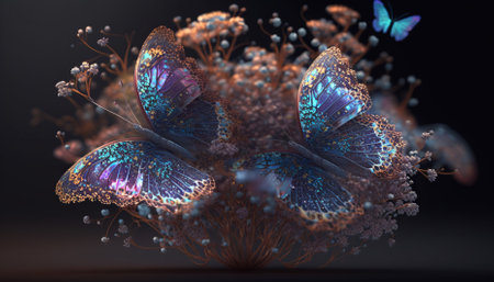 stunning holographic butterflies magically intertwined with multicoloured. Generative AIの素材