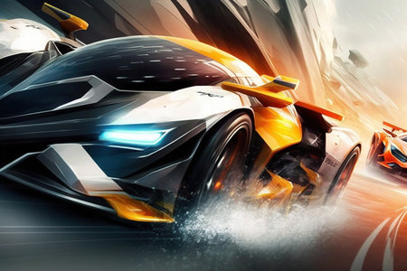 High speed, sports cars racing . futuristic concept. Generative AIの素材