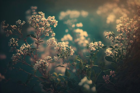 vintage background little flowers, nature beautiful, toning design spring nature, sun plants. Generative AIの素材
