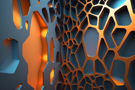 Abstract background using building pattern with metallic texture and voronoi, orange laser light. Generative AIの素材