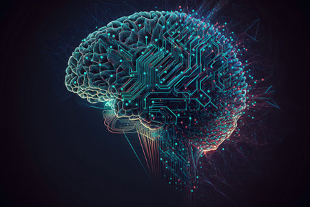 human brain on technology background represent artificial intelligence and cyber space concept. Generative AIの素材