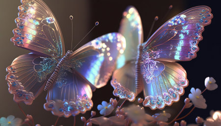 stunningly beautiful fairy wings Fantasy crystal glass glitter butterfly. Generative AIの素材