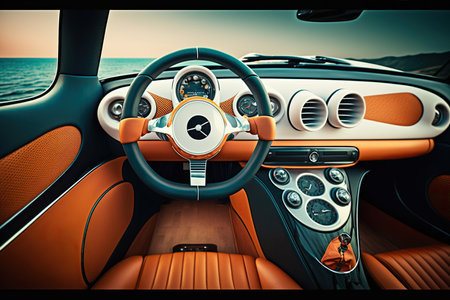 Car interior from driver seat view. Generative AIの素材