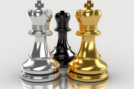 Chess leadership concept with gold and silver chess isolated in white background, 3d rendering. Generative AIの素材