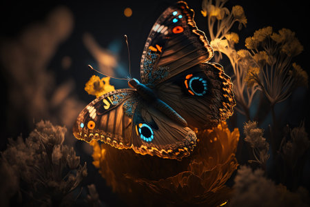 Closeup beautiful butterfly sitting on the flower in a summer garden. Generative AIの素材