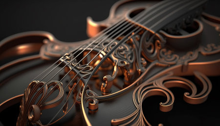 Violin music instrument of orchestra closeup isolated on black. Generative AIの素材