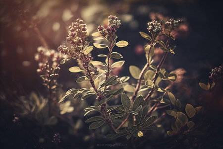 vintage background little flowers, nature beautiful, toning design spring nature, sun plants. Generative AIの素材