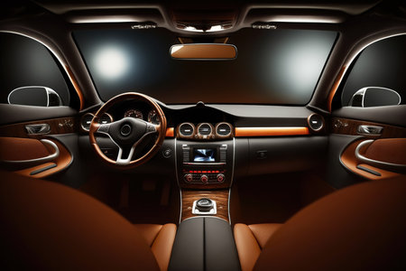 View of the interior of a modern automobile showing the dashboard. Generative AIの素材