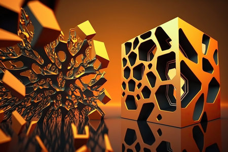 The abstract background uses a cube pattern with a metallic. Generative AIの素材