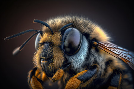 bee close-up on a dark background. Generative AIの素材