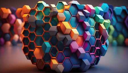 Abstract 3D geometric shape of colorful hexagons. Generative AIの素材