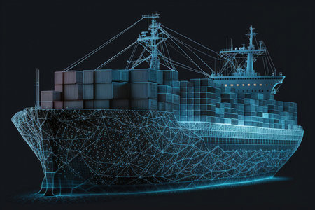 Container cargo ship in the ocean. Logistics and transportation. Generative AIの素材