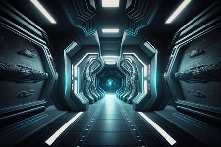 Futuristic Spaceship corridor. Abstract modern background. Generative AIの素材