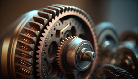 engine gears wheels, closeup view. Generative AIの素材