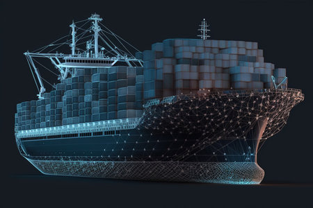 Container cargo ship in the ocean. Logistics and transportation. Generative AIの素材