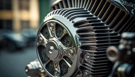 Shiny chrome motorcycle engine block. Generative AIの素材