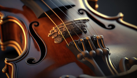 Violin music instrument of orchestra closeup isolated on black. Generative AIの素材