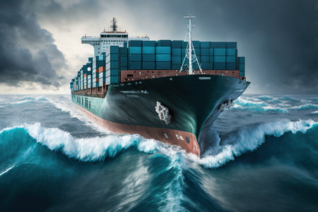 Logistics and transportation of International Container Cargo ship in the ocean. Generative AIの素材