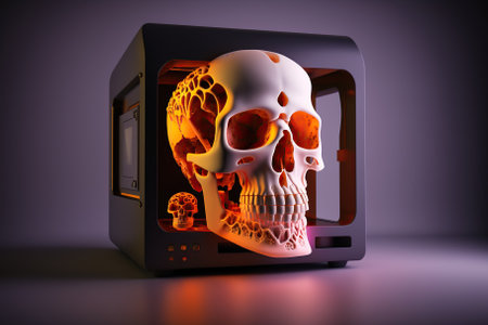 3d printer with a printed human skull. Generative AIの素材