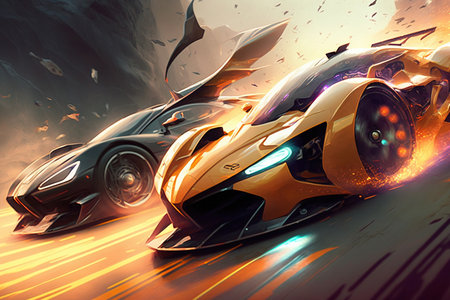 High speed, sports cars racing . futuristic concept. Generative AIの素材