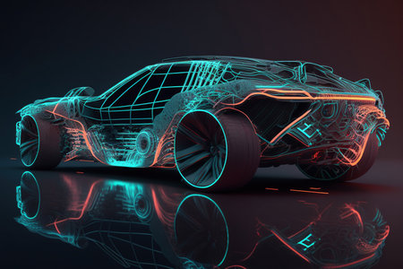 Futuristic car technology concept with wireframe intersection. Generative AIの素材