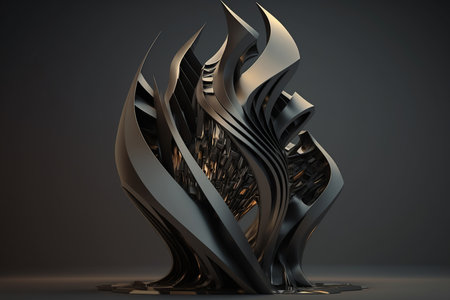 Abstract of black space, twisted shape, architecture details. Generative AIの素材