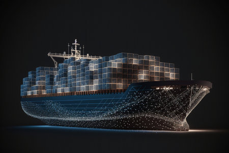 Container ship, cargo ship in a futuristic polygonal style with a skeleton. Generative AIの素材