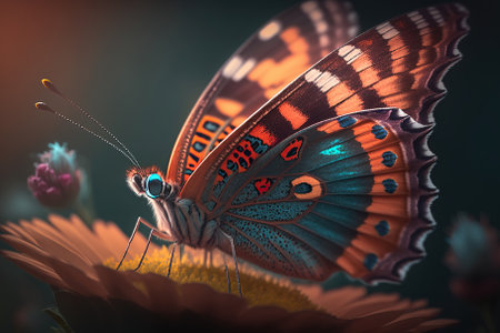 Closeup beautiful butterfly sitting on the flower in a summer garden. Generative AIの素材