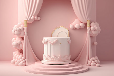 Cosmetic background for product presentation, podium display, minimal pastel scene. Generative AIの素材