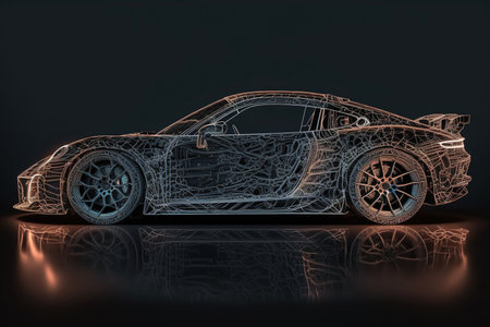 Modern car technology concept with wireframe intersection. Generative AIの素材