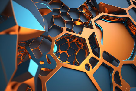 Abstract background using building pattern with metallic texture and voronoi, orange laser light. Generative AIの素材