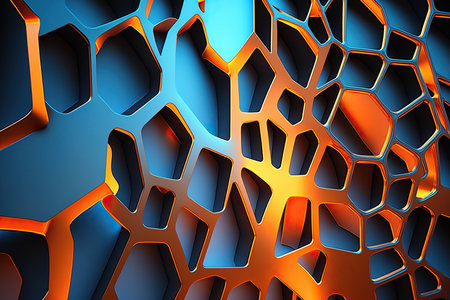 Abstract background using building pattern with metallic texture and voronoi, orange laser light. Generative AIの素材
