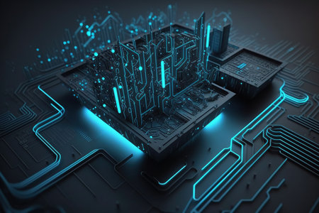 Circuit board futuristic server code processing. Generative AIの素材