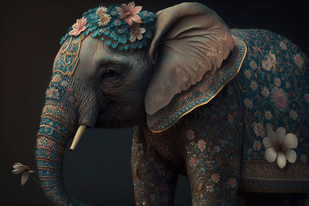 3d illustration of beautiful elephant colorful. Generative AIの素材