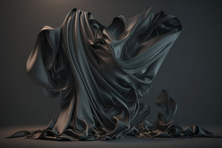 Black pleated fabric texture background. Generative AIの素材