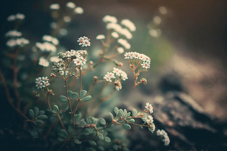 vintage background little flowers, nature beautiful, toning design spring nature, sun plants. Generative AIの素材
