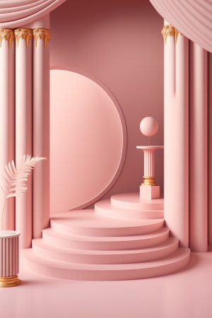 Abstract scene background. Cylinder podium on pink background. Generative AIの素材