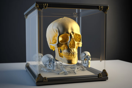 Skull model on a 3d printer in a glass box. Generative AIの素材