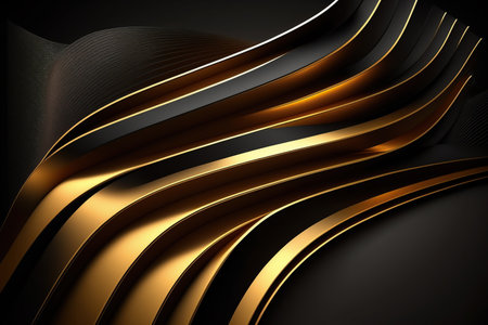 Abstract black background with golden glowing stripes. Generative AIの素材