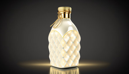 A pop art illustration of a milk bottle made of diamonds and gold, futuristic, Generative Aiの素材
