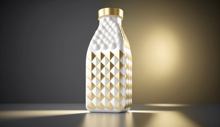 A pop art illustration of a milk bottle made of diamonds and gold, futuristic, Generative Aiの素材