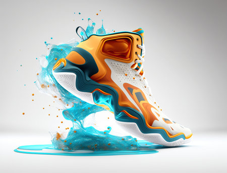Basketball Futuristic concept, orange and blue, liquid form, commericial photo, Generative Aiの素材