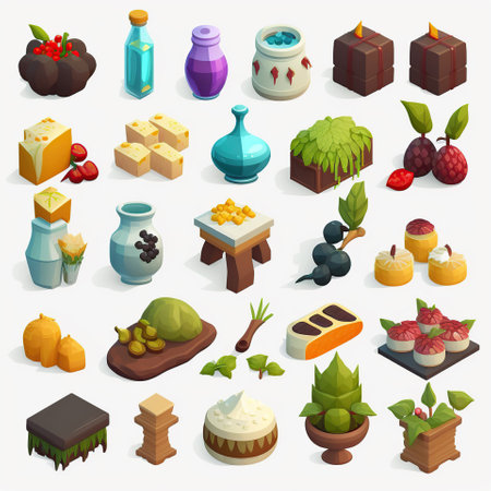 Set food fresh nutrition ingredients, gameAssets, props, items, sprites, cartoon, toon, vector, generative aiの素材