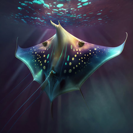 A Manta Ray's with neon lights on itâs body Protection of the Deep, generative aiの素材
